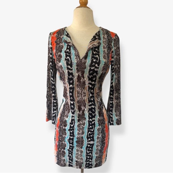 Diane Von Furstenberg Reina Snake Print Silk Stretch Mini Dress Size 4 - Picture 2 of 10